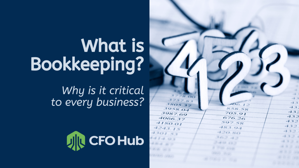 A graphic with the text “What is Bookkeeping? Why is it critical to every business?” on the left side. On the right, large numeral figures (4, 2, 3) rest on a financial document. The CRI CFO Hub logo is at the bottom-left corner. A graphic with the text "What is Bookkeeping? Why is it critical to every business?" on the left side. On the right, large numeral figures (4, 2, 3) rest on a financial document. The CRI CFO Hub logo is at the bottom-left corner.
