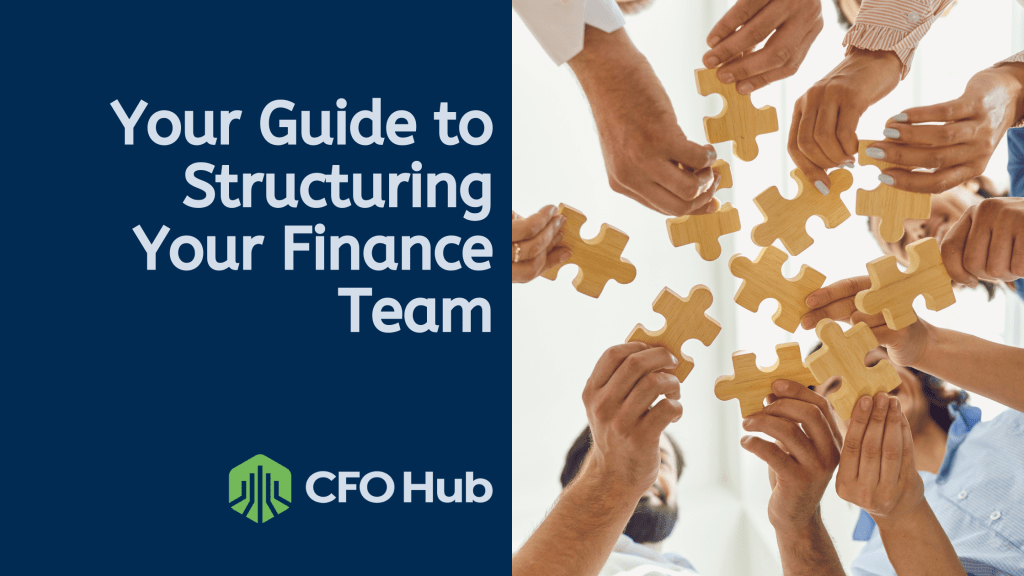 A group of hands holding puzzle pieces above their heads on the right. On the left, blue background with white text: "Your Guide to Structuring Finance." Below the text is the CRI CFO Hub logo.
